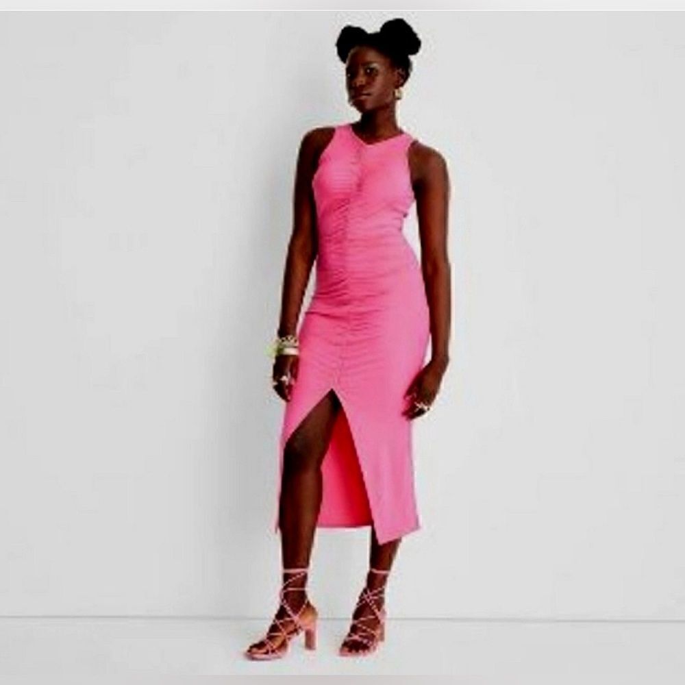 Future Collective Alani Noelle Pink Women's Front Ruched Dress Size L  or M NWT
